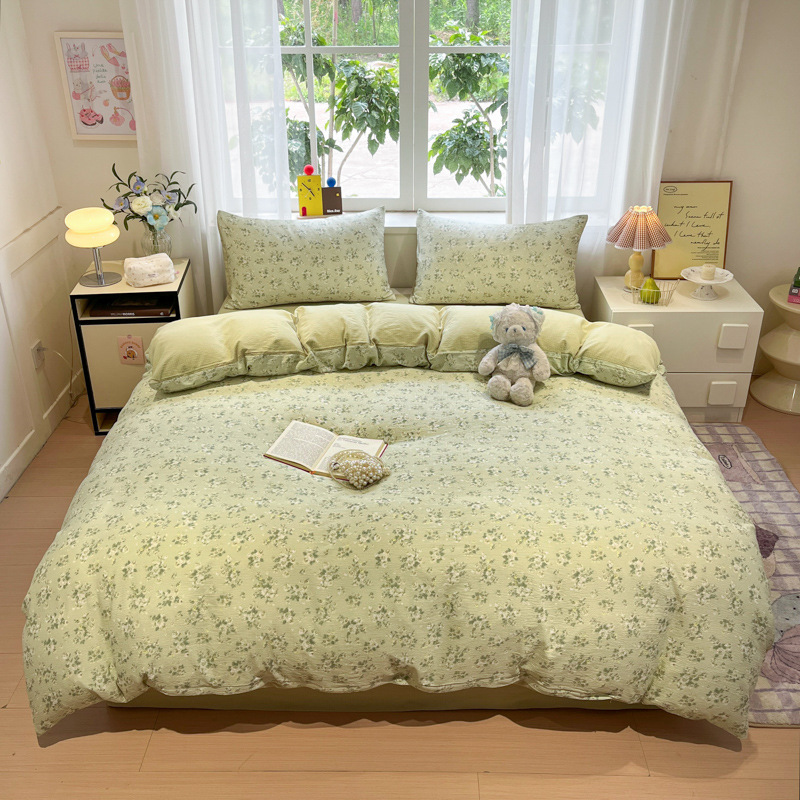 Completo lenzuola quattro pezzi in garza di cotone lavato letto_voghion.com