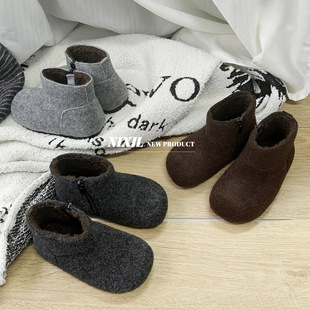 Korean Style Girls Pure Color Warm Fur Boots 2025 Winter New Kidsren's Suede Soft Sole Short Boots Baby Cotton Boots