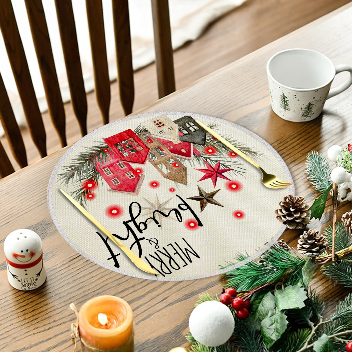 Set de table rond de noël en lin résistant à la chaleur_voghion.com