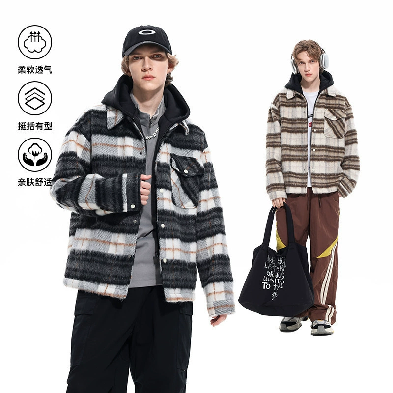 24 осенние и зимние новые клетчатые рубашки мужские японские ретро-пригородные модные свободные повседневные шляпы съемные куртки