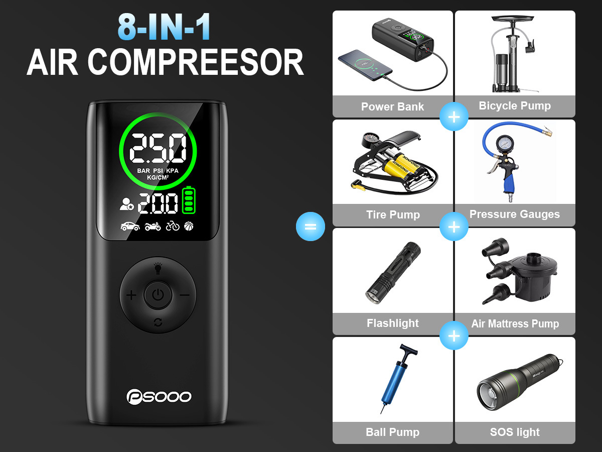 Car-Mounted Handheld Wireless Air Pump for Cars, Electric Vehicles, 12V Battery Cars, with Digital Display, Portable Emergency Tire Inflator