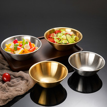 不锈钢沙拉碗单层V型甜品碗韩式拉面碗酒店金色调料碗商用小吃碗