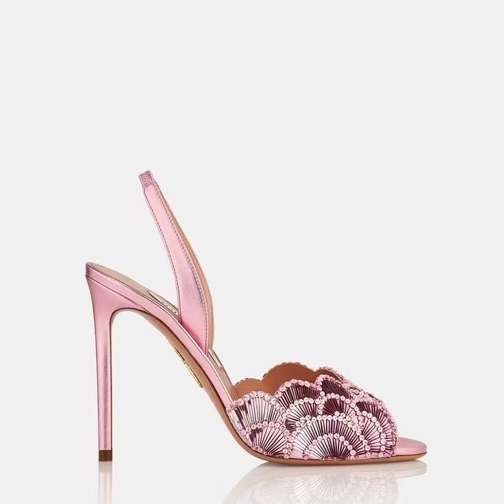 2025 Summer New Style Sequin-Decorated Petal High-Heeled Slippers for Women, Simple, Fashionable and Beautiful, Thin-Heeled Gold High-Heeled Shoes