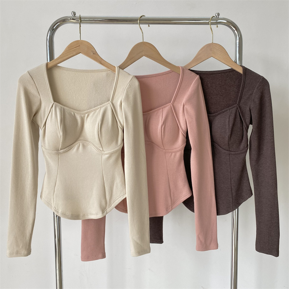 秋冬纯欲加绒带胸垫打底衫内搭