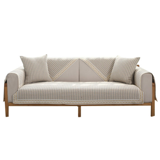 Four Seasons Universal Cotton and Linen Sofa Cushion Modern Simple Fabric Old Coarse Cloth Sofa Towel Houndstooth Non-Slip Anti-Maugren