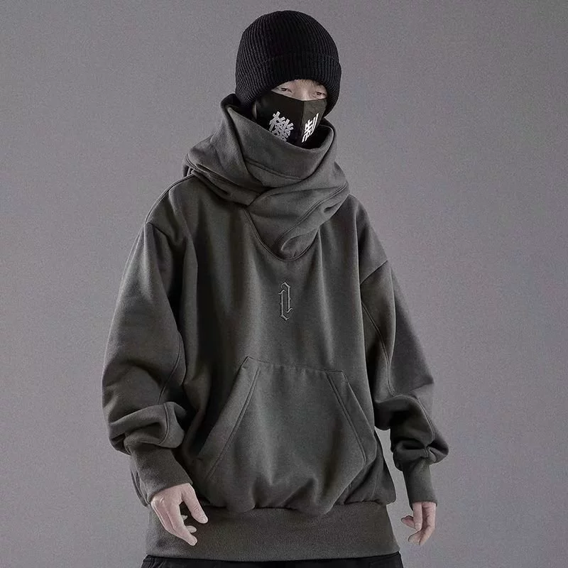 Деми-сезонный худи oversized из тонкого флиса, хип-хоп стиль, длинный пуловер