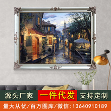 美式客厅装饰画威尼斯复古小镇风景油画走廊壁画餐厅建筑挂画竖版