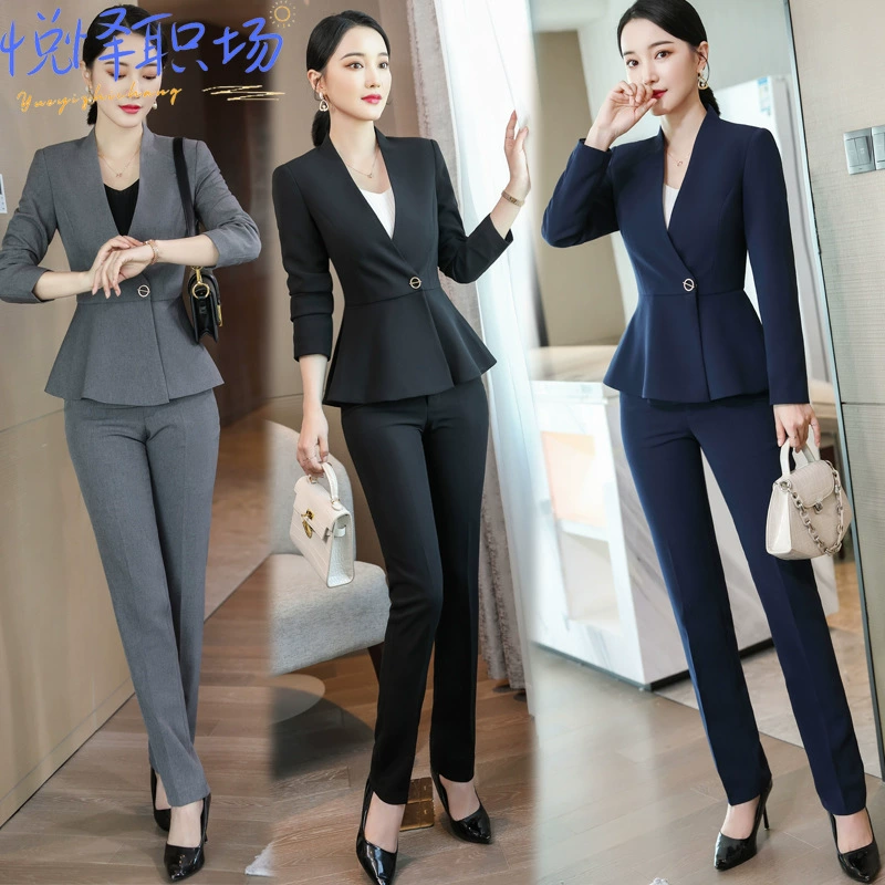 Серый костюм женский 2023 весна и осень Новая Элитная Деловая одежда официальное платье отель ювелирный магазин Рабочая одежда