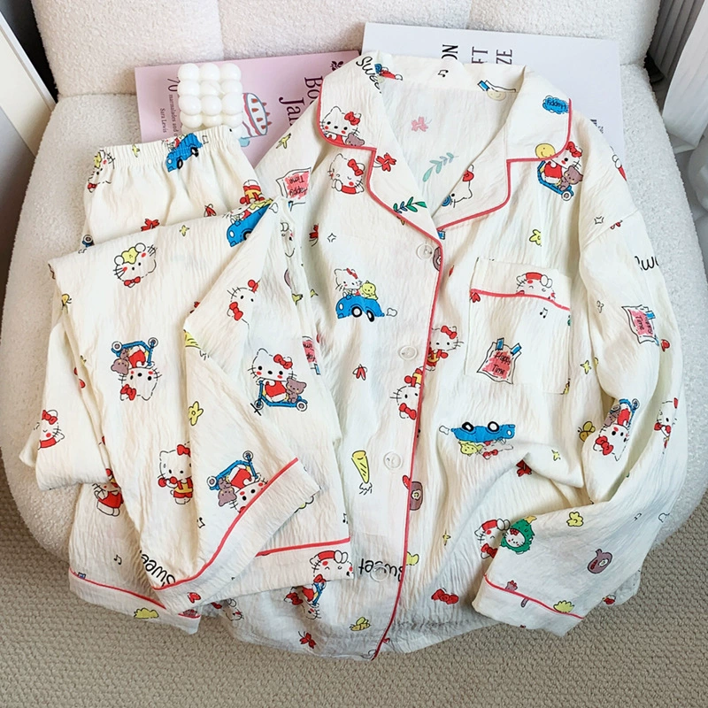 Hello Kitty, хелло китти, японская осенняя хлопковая пижама с длинным рукавом, комплект, оптовая продажа
