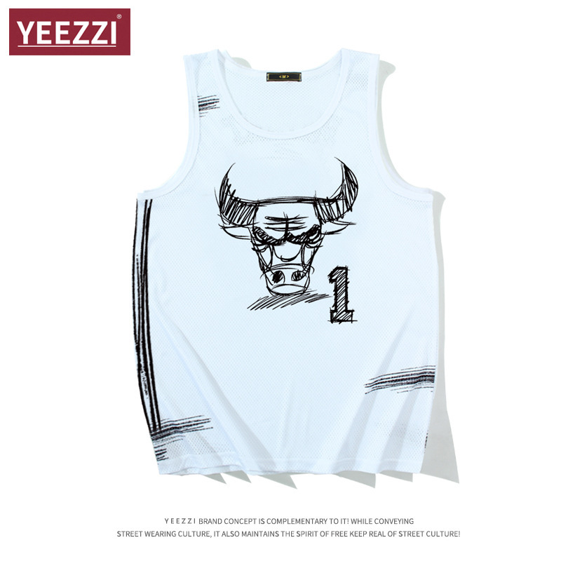 [Ready Stock] American Quick-Drying Vest Chicago Bulls No. 1 Rose Jersey Sketch Hand-Painted Mesh Basketball Jersey