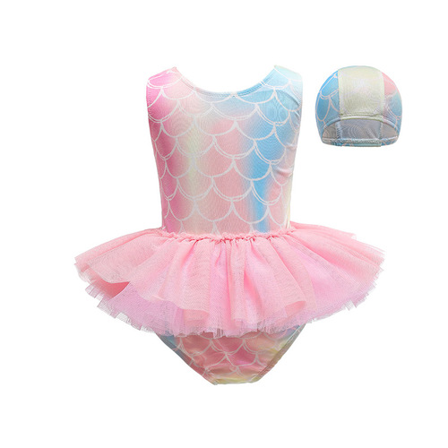 Foreign trade children's swimsuit cute little princess swimsuit  new style girls' one-piece mermaid swimsuit