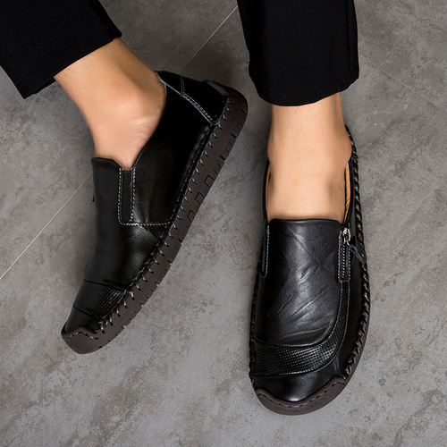 New Large Size Men's Leather Shoes, Genuine Leather Men's Driving Bean Shoes, Men's Casual Shoes, Business Slip-On Shoes