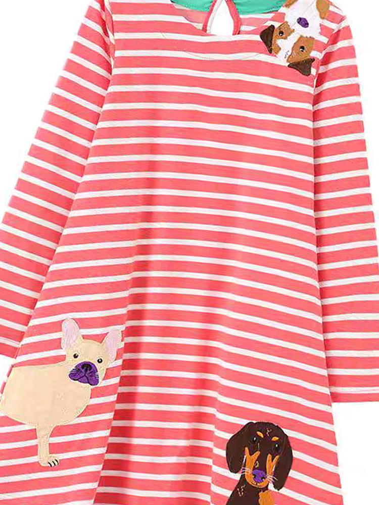Vestido de niñas otoño y invierno nuevo estilo europeo y americano rayas de niños de cuello redondo mangas largas vestidos de princesa de otoño