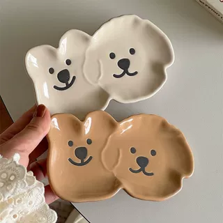 卡通小狗小熊贴贴陶瓷小碟子小吃碟酱油调味碟可爱蘸料调料碟醋碟