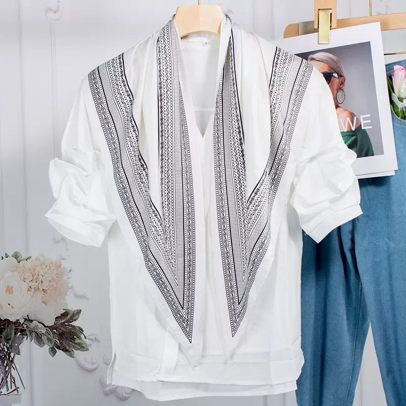 韩版腰果印花丝巾女仿真丝高级感三角形简约百搭装饰头巾发带配饰