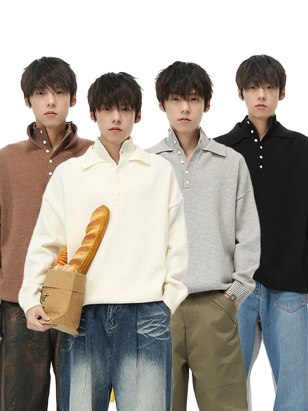 MTLCLOTHES Hombres| 2024 otoño nuevo nicho perezoso estilo simple polo jersey suéter