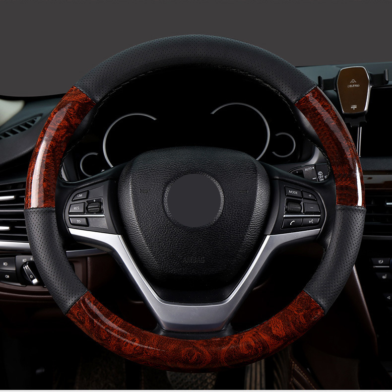 Wood Grain Four-Season Car Steering Wheel Cover Suitable for Volkswagen Passat, Magotan, Toyota Camry, Honda Accord