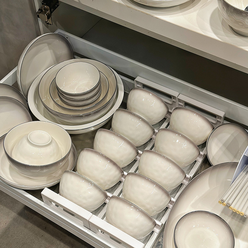 Advanced Sense Ceramic Dishes suit Household Thickened ins Style Gradient Grey Rice Bowl Plate Combination Full Set Wholesale