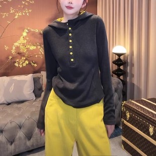 2025 Early Spring New Style Buttoned Hooded Sweatshirt for Women, German Velvet Contrasting Color Trendy Design, Fashionable and Versatile Top Hoodie