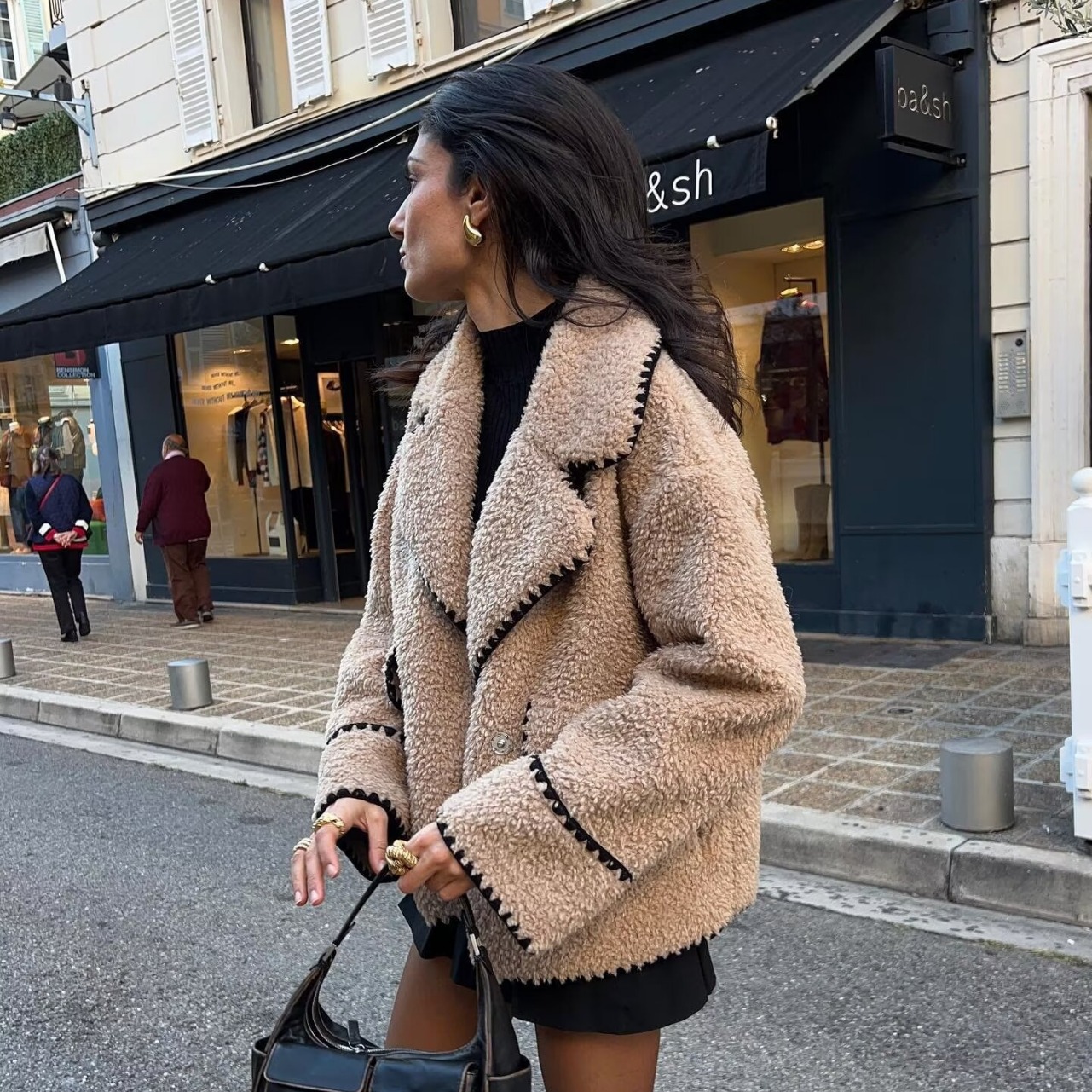 Dammekleeder Dammekleeder 2024 Hierscht a Wanter nei grouss Reversnähten locker Casual Lämmchewollemantel_voghion.com