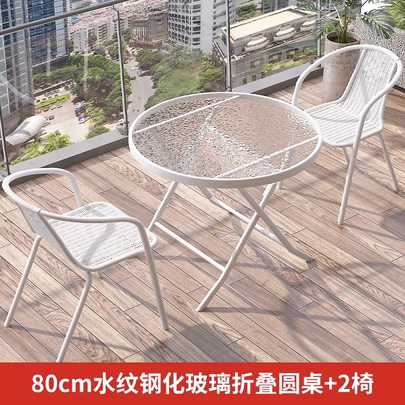 80cm water pattern tempered glass folding round table +2 Chairs