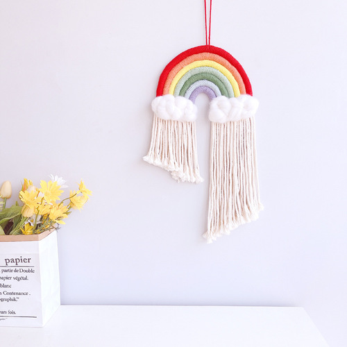 ins decoration Nordic style home decoration children's room pendant woven rainbow cloud tassel hanging wall decoration pendant