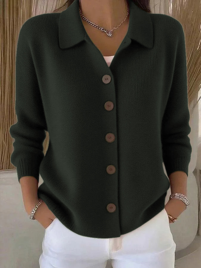 Knitted Button Cardigan For Women With Turn Down Collar Winter_voghion.com