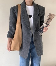现huo两色毛呢西装外套