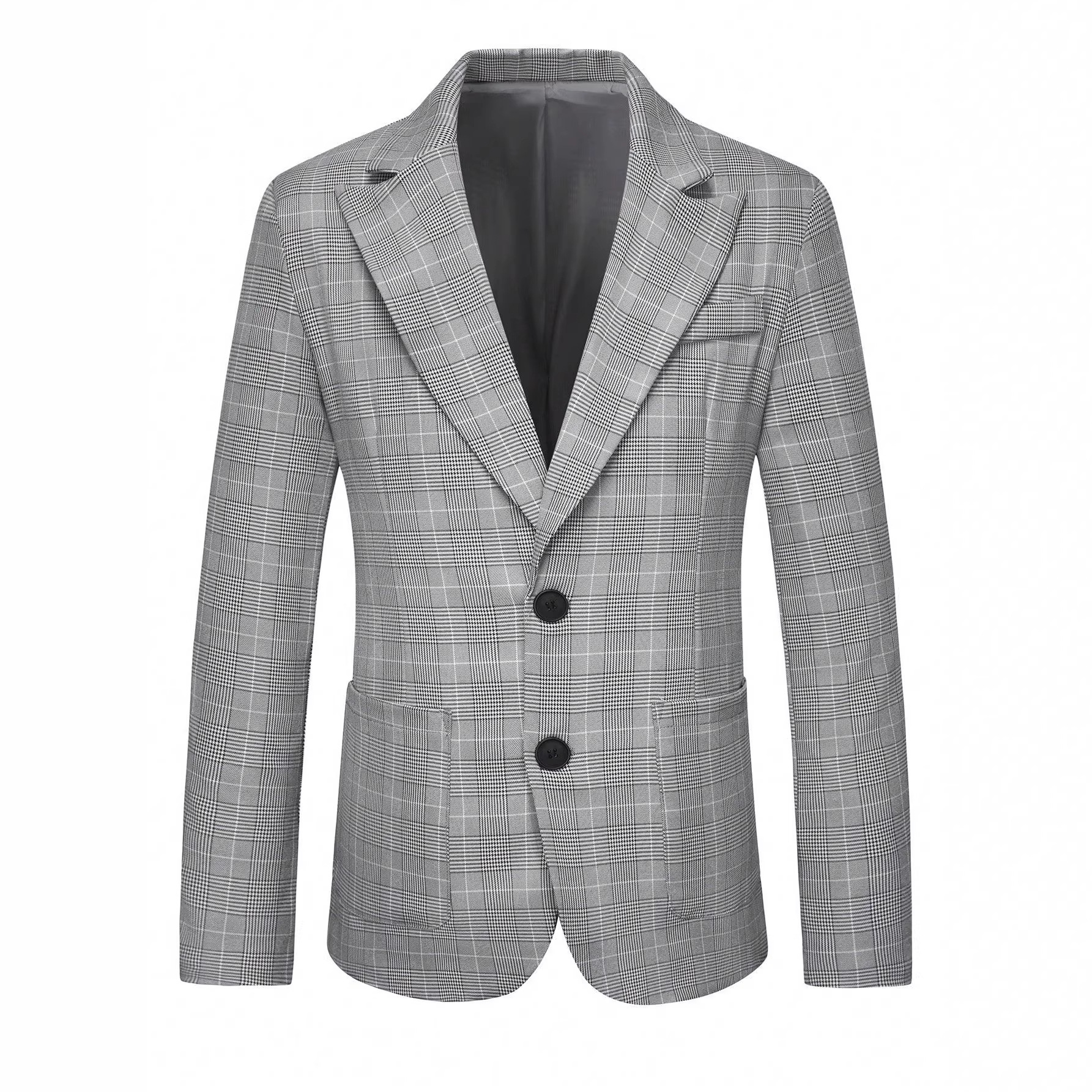 2026 Cross-Border European And American Suit Two-Button Plaid Notched Lapel Large Pocket Men's Blazer 250211_voghion.com