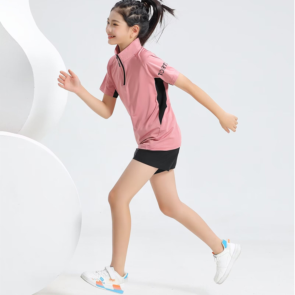 Set for gym for men and women, quick dry sports children's travel T-shirt with zipper for leisure, with a zipper, for running 3