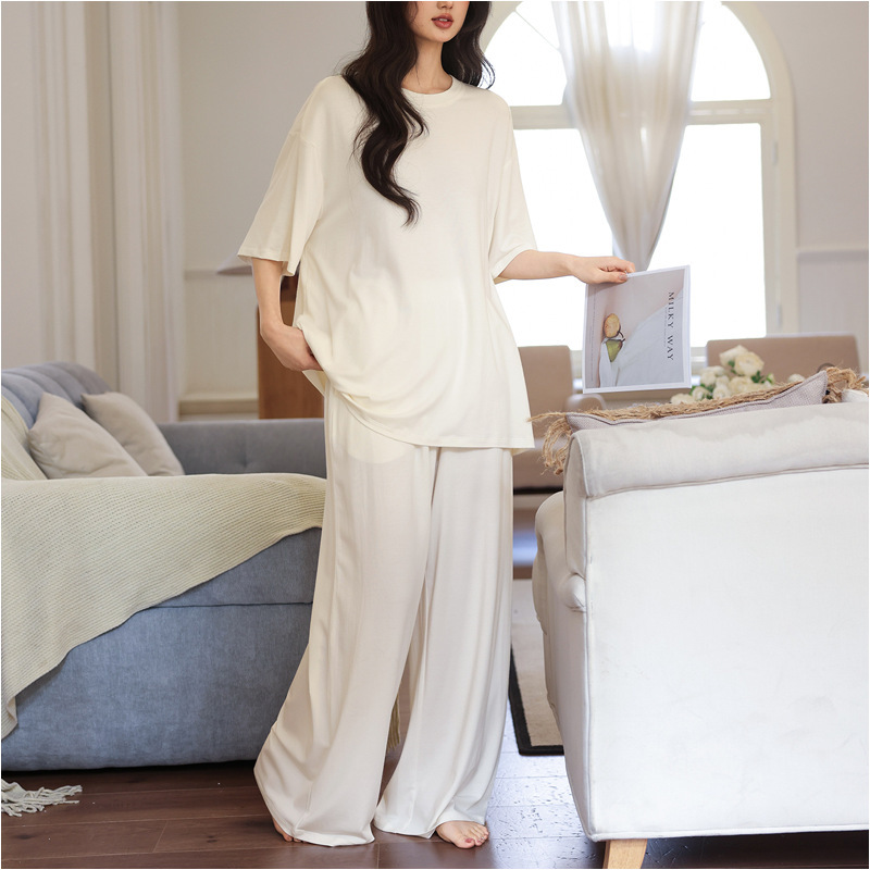 OVERSIZE loose short-sleeved long pants pajamas for women, spring/summer modal cotton home wear set, can be worn outside, simple style