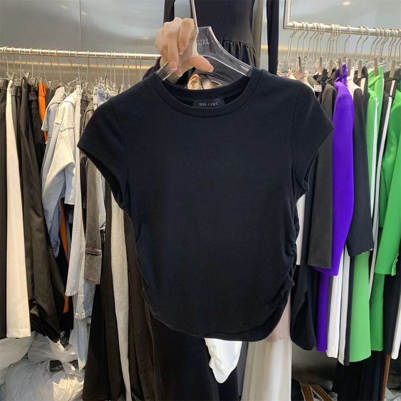 ホットガールピュアデューティウエスト Tシャツ半袖女性のための 2025 夏の新無地底プルオーバースリムショートトップ女性のための|undefined