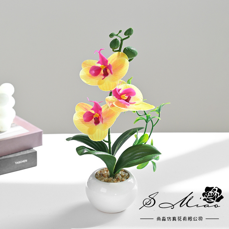 Flor artificial popular de cuatro cabezas Phalaenopsis mini bonsai artificial planta verde decoración creativa flor artificial Yiwu olla artificial image 14