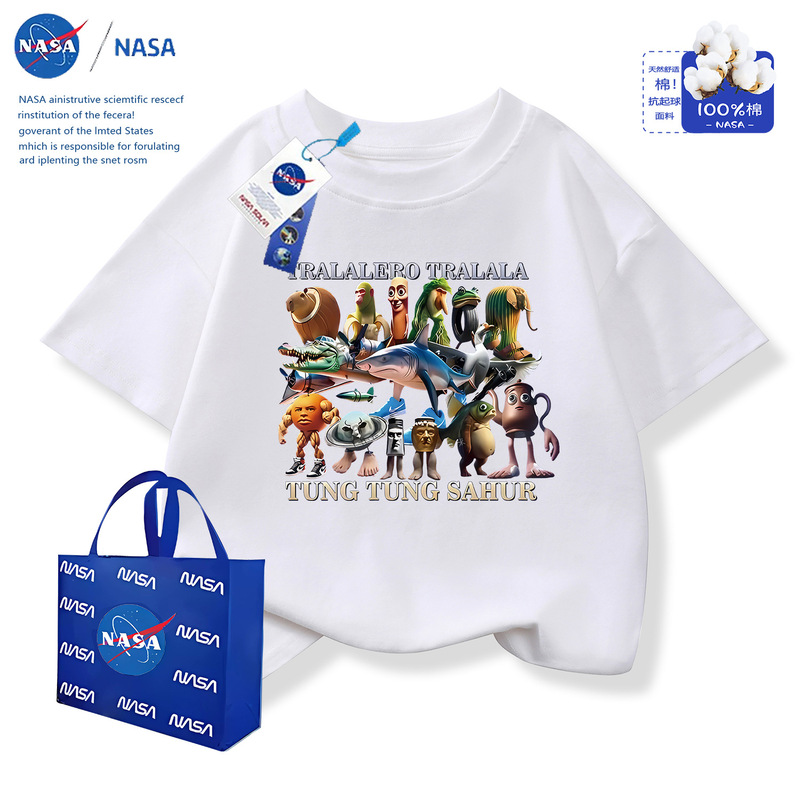 NASA 2025年夏新作共同ブランド外国山海経子供男の子半袖Tシャツ通気性半袖トップス|undefined