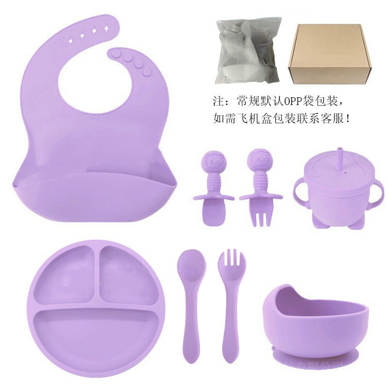 クロスボーダーベビーシリコンディナープレート10点セットベビーシリコン吸盤子供用シリコン食器フードボウルシリコンスプーン|undefined