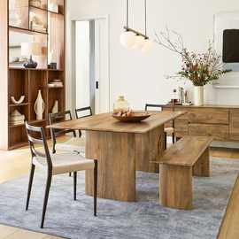 北欧简约现代实木餐桌家用双人长条桌客厅办公桌原木色长方形桌子