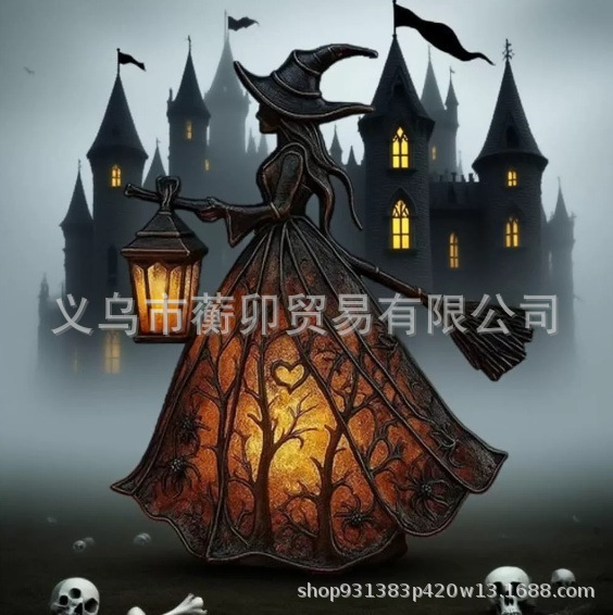 跨境新款女巫万圣节布置摆件女巫桌面台灯 Halloween Witch Lamp|undefined