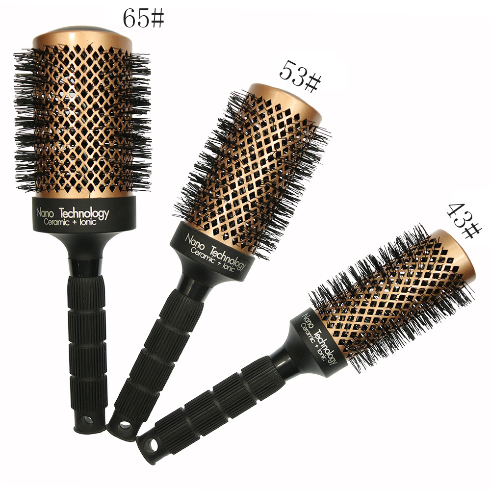 金色陶瓷負(fù)離子滾梳內(nèi)扣大波浪卷發(fā)梳導(dǎo)熱造型梳