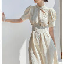复古改良白色旗袍裙女夏季2024年新款法式高级感提花连衣裙女长裙