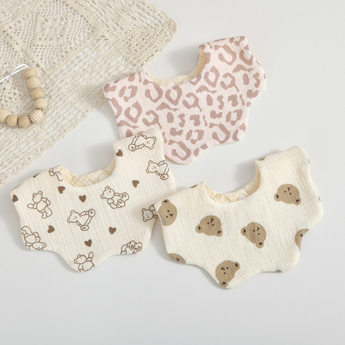 Korean style 6-layer cotton gauze petal bib Zou Zou cloth saliva towel 360 degree newborn bib baby anti-vomiting milk towel