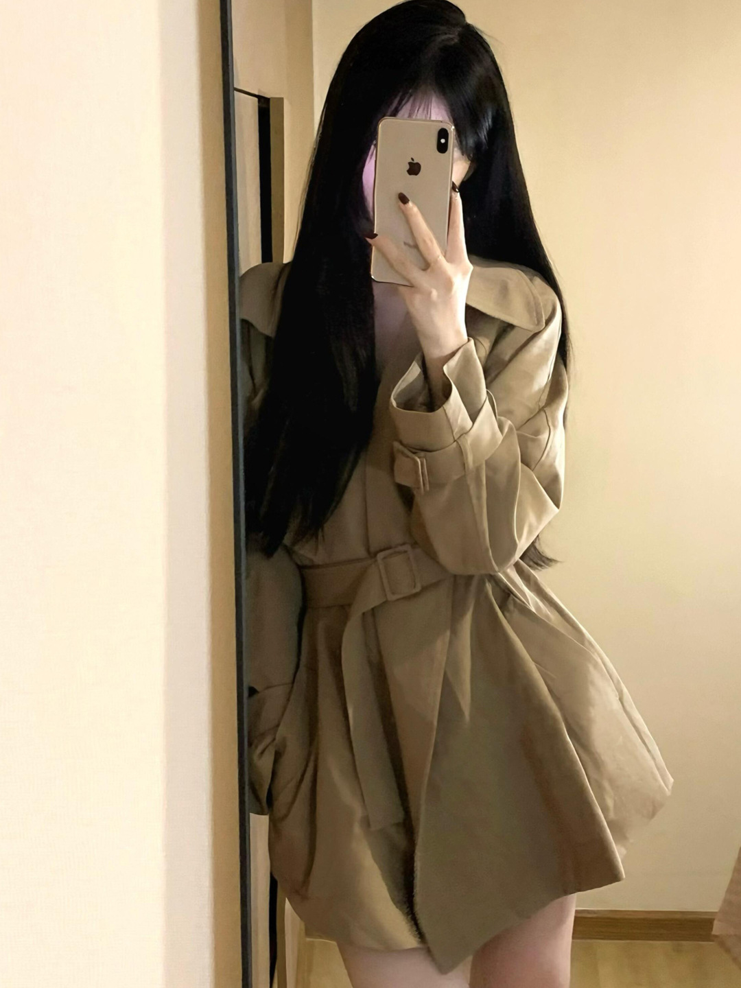 2025 New Autumn Style Petite Casual Mid-Length Windbreaker Jacket for Women, Versatile and Elegant Khaki Color, Very Good-Looking