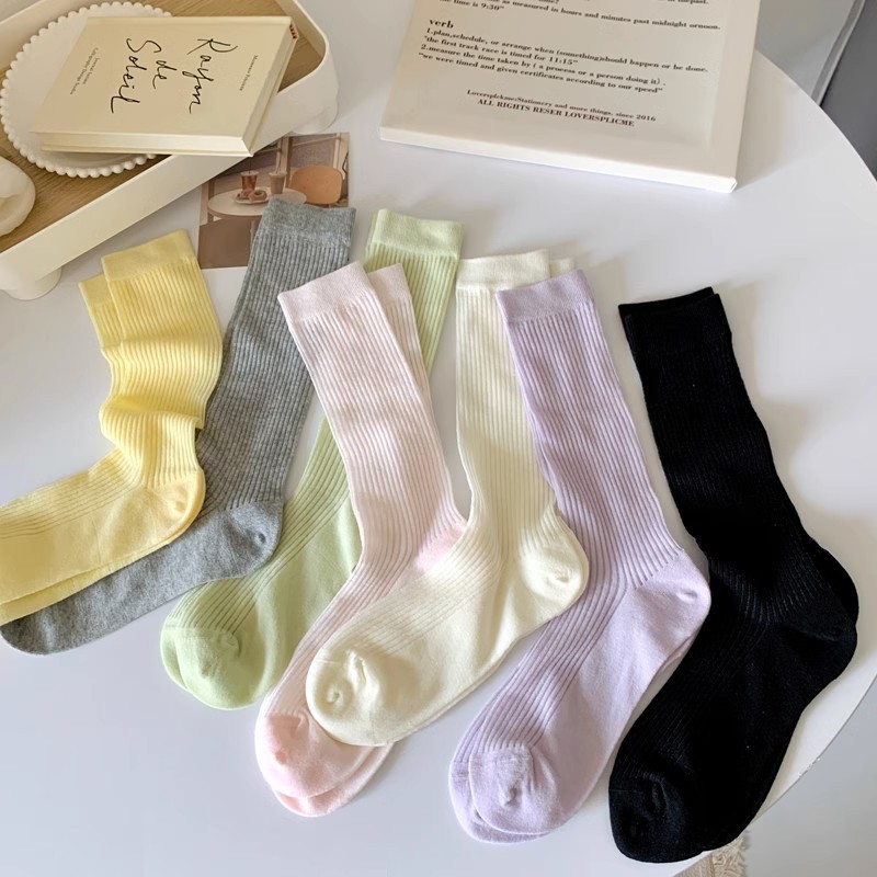 Socks for Women Korean Style Mid-Calf White Pile Socks Women's Mid-Calf Socks Ins Trendy Socks Black Autumn and Winter Confinement Stockings
