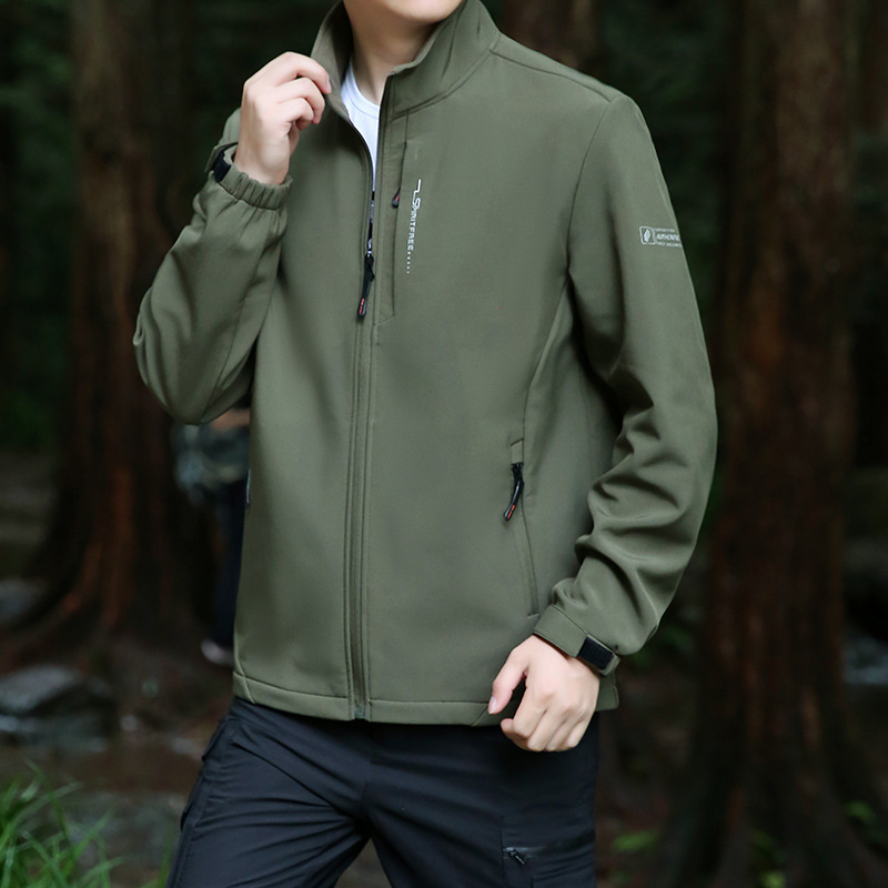 Tactical Soft Shell Jacket Men's Autumn and Winter Mountaineering Outdoor Casual Polar Fleece Thin Velvet Windproof and Waterproof Fleece Jacket