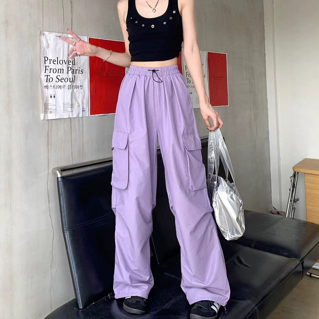 美式复古速干高街风工装裤男女同款2026新款高腰阔腿裤休闲长裤子