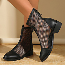 包头凉靴女2025夏季新款外贸大码时尚圆头网纱后拉链女鞋现货批发