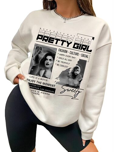 Personalized pattern English letter print round neck long sleeve hoodie