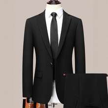 四季高品质新款西服套装中年男士商务休闲修身条纹气质西装两件套