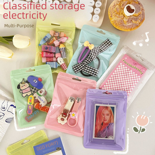 Macaron-colored self-sealing plastic bag with thickened transparent bone-shaped storage sealable bag for makeup brush packaging bag