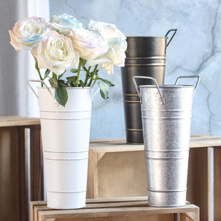Galvanized Plate Iron Bucket Leak-Proof Vase Retro Old Bucket Flower Arrangement Decoration Home Furnishings Flower Shop Display Flower Bucket