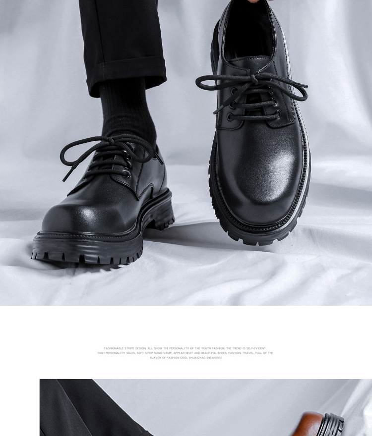 2024 Kožené boty Pánské Podzimní Studentské Velké Hnědé Vyšší Obchodní Šaty Svatební Nízké Martinské Boty 66103-Y_voghion.com